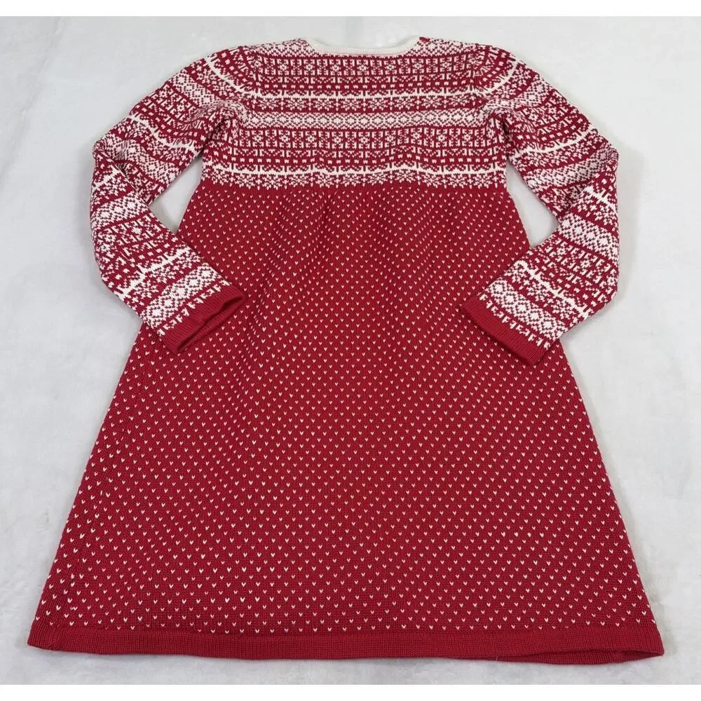 Hanna Andersson Girls Sweater Dress Red White Nordic Fair Isle Knitted sz 150/12 - Picture 7 of 9